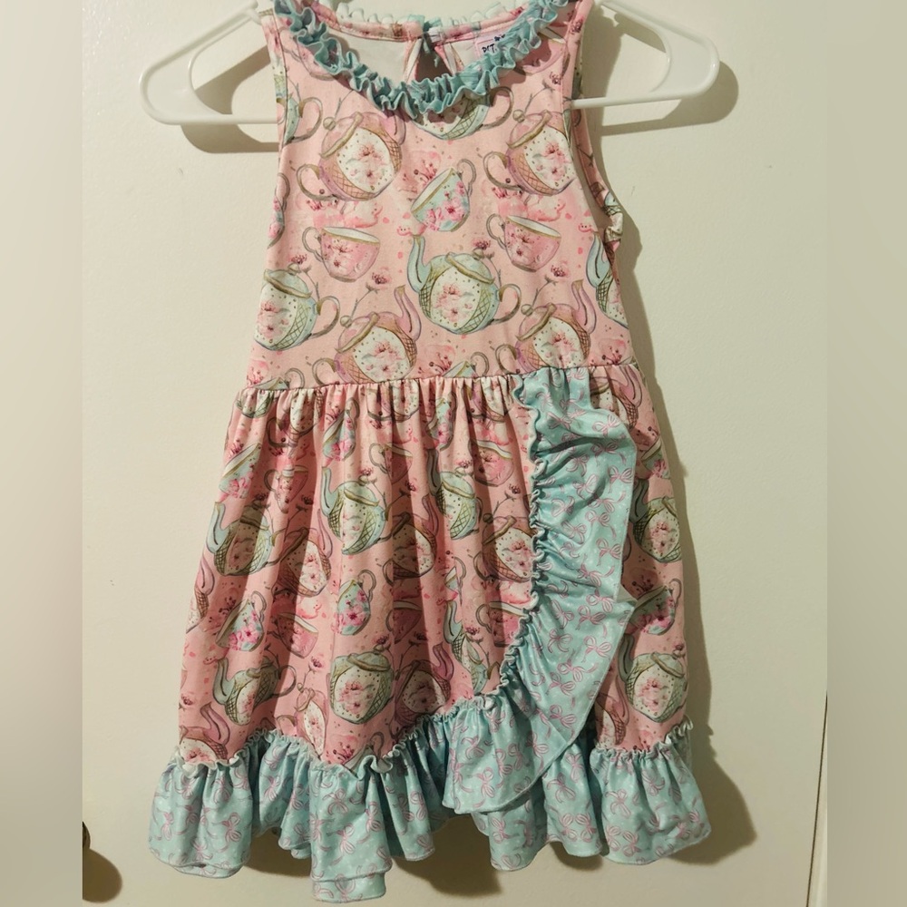 Pete + Lucy Cherry Blossom Tea Party Dress Pink & Blue Ruffle Dress, Size 6 - Picture 8 of 12